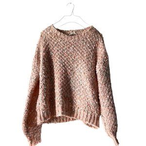 Loveriche Chunky Cable Knit Pink Pullover Sweater with Soft Colorful Confetti Ac